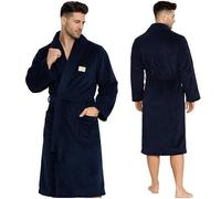 HEYO Albornoz para hombre de forro polar, ultra suave y cálido, elegante bata con cinturón y bolsillos, bata perfecta para la casa, bata de casa fresca, bata de dormir agradable para la piel, azul