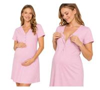 HEYO Camisón de maternidad y lactancia 100% algodón - Camiseta de lactancia para mujer con botones de presión, suave camisón de maternidad, vestido de lactancia para embarazo, puerperio y hospital de