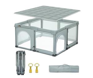 Heyo.Ja Parque infantil para bebés plegable, portátil con pop-up y alfombrilla reforzada, fácil de plegar, rejilla de seguridad para interior y exterior (150 * 180 * 67 cm)