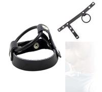 Heyokoy Collar de sujeción de doble anilla de cuero negro, diseño ajustable