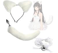Heyokoy Conjunto de disfraz de zorro blanco puro, con una adorable diadema de peluche con orejas y un accesorio de cola.