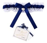HEYOMI Liga de novia azul para boda, cinta decorada con lazo, lazo y un corazón noble hecho de purpurina, regalo liga novia, hecho a mano