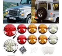 HEYOUTH 10PCS for Defender LED Light Upgrade Kits,Trasera Luces,Antiniebla Luz de Marcha Atrás Luz lateral Delantera compatible for Land Rover Defender 90/110 1990-2016 (Lentes de colores)