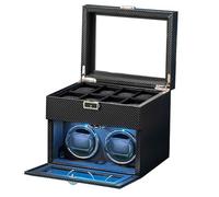HEYOUTH Caja Relojes Automaticos,Watch Winder con LED,Caja Reloj Automatico con 2+8 Compartimentos para Relojes y Joyas Silencioso,adicionales Motor silencioso giratoria automática (Carbon Fiber)