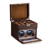 HEYOUTH Caja Relojes Automaticos,Watch Winder con LED,Caja Reloj Automatico con 2+8 Compartimentos para Relojes y Joyas Silencioso,adicionales Motor silencioso Caja giratoria automática (Brown)