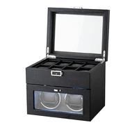 HEYOUTH Caja Relojes Automaticos,Watch Winder con LED,Caja Reloj Automatico con 2+8 Compartimentos para Relojes y Joyas Silencioso,adicionales Motor silencioso Caja giratoria automática (Black)