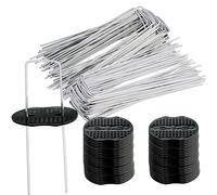 HEYOUTH Grapas Césped Artificial Set,Piquetas Malla Antihierbas,Grapas Malla Antihierbas,para Jardín 50 Grapas de sujeción de Acero+50Arandelas,para Malla Antihierbas,Valla,150x40 mm-Ø 2,5 mm