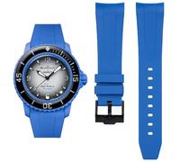 HEYOZURY Correa de Reloj Compatible con Blancpain x Swatch Fifty Fathoms 22mm Extremo Curvo de Goma Blanda Brazalete de Reemplazo para Hombres con Herramientas para Quitar