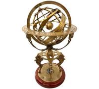 HEYRISH Esfera de globo armilar de latón antiguo de 45,7 cm grabada con brújula en base de madera, decoración para el hogar y la oficina