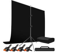 Heysliy Fondo de Lienzo Fotográfico Negro con Soporte, 2 X 2 M / 1,5 X 2 M, Kit de Fondo de Estudio Fotográfico para Fotografía de Productos, Retratos, Tomas en Línea, Youtube/Streaming
