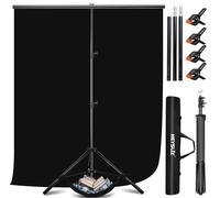 Heysliy Fondo de Lienzo Fotográfico Negro con Soporte, 2 X 2 M / 1,5 X 2 M, Kit de Fondo de Estudio Fotográfico para Fotografía de Productos, Retratos, Tomas en Línea, Youtube/Streaming