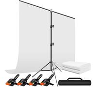 Heysliy Soporte para Fondo Fotográfico con Fondo Blanco 2 x 2 m / 1,5 x 2 m - Kit Completo con 4 Pinzas para Fotografía de Productos, Retratos y Estudio Fotográfico