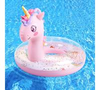 HeySplash Anillo de Natación, Flotador de 21,6 Pulgadas para Niños, Juguetes para Piscina Unicornio con Lentejuelas Brillantes, Anillo para Piscina, Playa de Verano, Decoración para Fiestas, Rosa