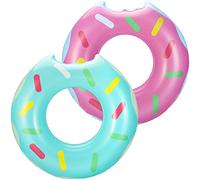 HeySplash Anillos de Natación Inflables Plegables, 2 PZS Flotadores PVC Llamativos Seguros Estampados Lindos Verano Divertido para Actividad Acuática Playa Piscina Adultos, Ros Azul