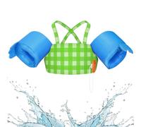 HeySplash Chaleco de Natación para Niños, Manguito de Natación con Correa Ajustable, Flotador de Piscina para Niñas de 2-6 Años, Flotador para Niños Aprendan a Nadar, Azul Verde A Cuadros