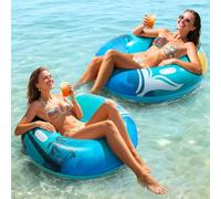 HeySplash Flotador de Natación para Adultos, 2 Piezas 42'' Tubo de Piscina con Asas, Anillo de Natación Hinchable para Nadar en Playa Lago Río Decoración para Fiesta de Verano, Playa Azul Verde