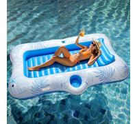 HeySplash Flotador Hinchable para Piscina, Tumbona Grande para Adultos con Portavasos y Almohada Desmontable, Flotador Inflable para Piscina al Aire Libre Lago Río Verano Fiesta en el Agua, Hoja Azul