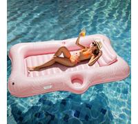 HeySplash Flotador Hinchable para Piscina, Tumbona Grande para Adultos con Portavasos y Almohada Desmontable, Flotador Inflable para Piscina al Aire Libre Lago Río Verano Fiesta en el Agua, Hoja Rosa