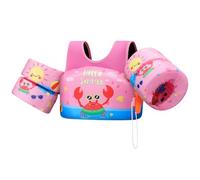 HeySplash Manguitos de Natación para Niños, Chaleco Flotante para Aprender a Nadar Piscina, Flotador con Brazaletes, Doble Hebilla de Segura Ajustable para Niños 15-30 KG, Rosa Azul Rojo Cangrejo