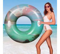 HeySplash Tubo de Piscina para Adultos, 1 Pieza Grande Flotador con Asas, Anillo de Natación Hinchable, Flotador para Nadar en Playa Lago Río Fiesta Decoración Juguete, Mar Verde de Ensueño
