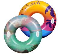 HeySplash Tubo de Piscina para Adultos, 2 Piezas Grande Flotador con Asas, Anillo de Natación Hinchable, Flotador para Nadar en Playa Lago Río Fiesta Decoración Juguete, Verde+Naranja