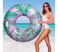 HeySplash Tubo de Piscina para Adultos, 42 Pulgadas Grande Flotador con Asas, Anillo de Natación Hinchable, Flotador para Nadar en Playa Lago Río Fiesta Decoración Juguete, Rosa+Hojas Verdes