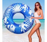 HeySplash Tubo de Piscina para Adultos, 42 Pulgadas Grande Flotador con Asas, Anillo de Natación Hinchable, Flotador para Nadar en Playa Lago Río Fiesta Decoración Juguete, Azul+Hojas Blancas