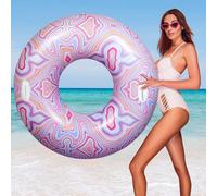 HeySplash Tubo de Piscina para Adultos, 42 Pulgadas Grande Flotador con Asas, Anillo de Natación Hinchable, Flotador para Nadar en Playa Lago Río Fiesta Decoración Juguete, Rosa Ondulación Colorida