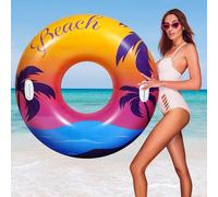 HeySplash Tubo de Piscina para Adultos, 42 Pulgadas Grande Flotador con Asas, Anillo de Natación Hinchable, Flotador para Nadar en Playa Lago Río Fiesta Decoración Juguete, Playa Naranja Morada