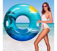 HeySplash Tubo de Piscina para Adultos, 42 Pulgadas Grande Flotador con Asas, Anillo de Natación Hinchable, Flotador para Nadar en Playa Lago Río Fiesta Decoración Juguete, Playa Azul Verde