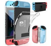 HEYSTOP - Carcasa Compatible con Nintendo Switch con Protector de Pantalla, Funda Nintendo Switch con Protector de Pantalla de Vidrio Templado con 6 Asas, Cubre el Pulgar y Absorbe Golpes y arañazos