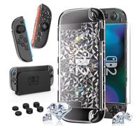 HEYSTOP Carcasa para Nintendo Switch 2 Dockable PC Funda Transparente con Película Templada y Tapa del Pulgar del Joystick para Nintendo Switch 2 Controller Accessories