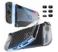 HEYSTOP Carcasa para Nintendo Switch 2, Funda Protectora Transparente de TPU Suave Acoplable para Nintendo Switch 2 Joycon Grips con Protector de Pantalla de Vidrio Templado y 6 Tapas para Joysticks