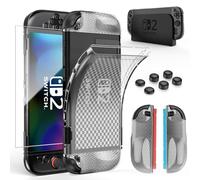 HEYSTOP Carcasa para Nintendo Switch 2, Funda Protectora Transparente de TPU Suave Acoplable para Nintendo Switch 2 Joycon Grips con Protector de Pantalla de Vidrio Templado y 6 Tapas para Joysticks