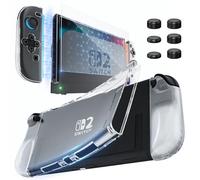 HEYSTOP Carcasa para Nintendo Switch 2 Modelos, Funda TPU Suave Dockable Transparente con Protector de Pantalla Switch 2 y Tapas de Silicona para el Pulgar para el Mando de Nintendo Switch 2