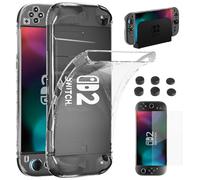 HEYSTOP Carcasa para Nintendo Switch 2 Modelos, Funda TPU Suave Dockable Transparente con Protector de Pantalla Switch 2 y Tapas de Silicona para el Pulgar para el Mando de Nintendo Switch 2