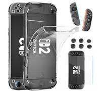 HEYSTOP Carcasa para Nintendo Switch 2 Modelos, Funda TPU Suave Transparente con Protector de Pantalla Switch 2 y Tapas de Silicona para el Pulgar para el Mando de Nintendo Switch 2