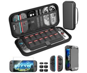 HEYSTOP Funda Para Switch/Switch OLED Accesorios Kit,Universal Estuche Portátil Para Switch/Switch OLED con Grips,PlayStand,Tapa de Agarre Para Pulgar