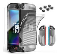 HEYSTOP Switch 2 Carcasa para Nintendo Switch 2, Funda Protectora Transparente de TPU Suave para Nintendo Switch 2 Joycon Grips con Protector de Pantalla de Vidrio Templado y 6 Tapas para Joysticks