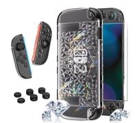 HEYSTOP Switch 2 Carcasa para Nintendo Switch 2 PC Funda Transparente con Película Templada y Tapa del Pulgar del Joystick para Nintendo Switch 2 Controller Accessories