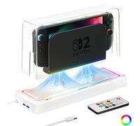 HEYSTOP Switch 2 Cubierta Antipolvo para Nintendo Switch 2 Dock con Múltiples Luces RGB para Nintendo Switch 2 Accesorios , Carcasa Switch 2 con Ventilador de Refrigeración , Antipolvo y Antiarañazos