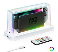 HEYSTOP Switch 2 Cubierta Antipolvo para Nintendo Switch 2 Dock, Funda Protectora Switch 2 para Nintendo Switch 2 Accesorios con Múltiples Opciones de Iluminación LED Antipolvo y Antiarañazos