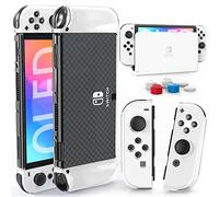 HEYSTOP Switch OLED - Funda Compatible con Nintendo Switch OLED Modelo 2021, Funda Protectora de PC acoplable para Switch OLED Modelo con cómoda Funda de Agarre Joy-con de TPU y 6 Tapas para Pulgar