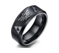 Heytea 8mm The Legend of Zelda Triforce Ring, Stainless Steel Matte Finished Bands - -