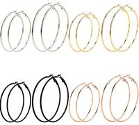 Heyu-Lotus 8 pares de pendientes de aro para mujer y niña, anillos de aro de acero inoxidable, gran aro para joyas clásicas, plata y oro negro, Metal Acero aleado Oro rosa Plata