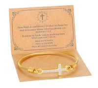 HEYU - Pulsera de cruz cristiana chapada en oro de 18 quilates para mujer, joyería religiosa con versículo de la Biblia, tarjeta de mensaje inspirador, pulsera de oración, regalo para bautizo