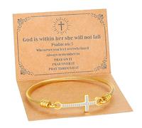 HEYU - Pulsera de cruz cristiana chapada en oro de 18 quilates para mujer, joyería religiosa con versículo de la Biblia, tarjeta de mensaje inspirador, pulsera de oración, regalo para bautizo