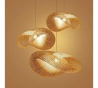 HEYUN Principal De Bambú De Mimbre Rattan De La Sombra De Ondas Colgante Pendiente De La Iluminación De La Lámpara De La Vendimia Rústica Casa Japonesa Interior Del Comedor Altura ajustable,80cm