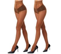 HeyUU 40 Denier Medias para mujer con inserto de zona T, medias moldeadas de cintura alta, medias finas transparentes con punta reforzada, 2 marrones, XXL