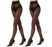 HeyUU 40 Denier Medias para mujer con inserto de zona T, medias moldeadas de cintura alta, medias finas transparentes con punta reforzada, 2 negros, S-M